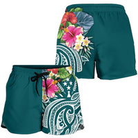 Kosrae Polynesian Women's Shorts - Summer Plumeria (Turquoise) - Polynesian Pride