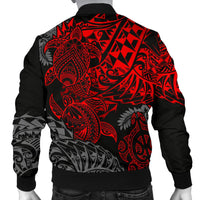 Samoa Polynesian Bomber Jacket (Men) - Red Turtle Flowing - Polynesian Pride