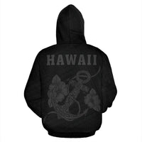 Polynesian Kakau Anchor Hibiscus Hawaii Hoodie Grey - Polynesian Pride