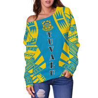 Tuvalu Women's Off Shoulder Sweater - Polynesian Tattoo Flag - Polynesian Pride