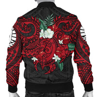 Tahiti Polynesian Men's Bomber Jacket - Hibiscus and Sea Turtle (Red) - Polynesian Pride