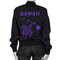 Hawaii Kakau Polynesian Turtle Map Women's Bomber Jacket - Purple - Polynesian Pride