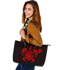 Hawaii Kakau Polynesian Turtle Map Large Leather Tote - Red - Polynesian Pride