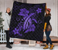Hawaii Turtle Flower Polynesian Premium Quilt - Purple - Polynesian Pride