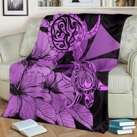 Hawaii Turtle Premium Blanket Polynesian Hibiscus Art Ver 2.0 Pink AH - Polynesian Pride