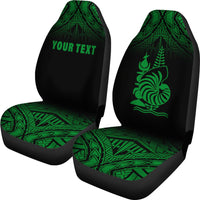 New Caledonia Custom Personalised Car Seat Covers - New Caledonia Coat Of Arms Polynesian Tattoo Fog Green - Polynesian Pride