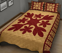 Hawaiian Quilt Pattern Palm Tree And Plumeria Quilt Bed Set - Polynesian Pride