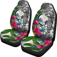 Marshall Islands Car Seat Covers White - Turtle Plumeria Banana Leaf Crest - Polynesian Pride