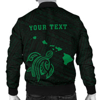 Hawaii Kakau Polynesian Turtle Map Personalized Men's Bomber Jacket - Green - Polynesian Pride