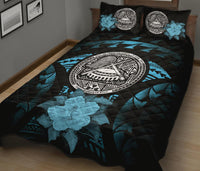 American Samoa Polynesian Quilt Bed Set Hibiscus Blue - Polynesian Pride