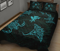 Hawaii Map Kanaka Polynesian Quilt Bed Set Circle Underwater Blue - Polynesian Pride
