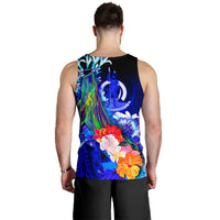 Vanuatu Custom Personalised Men's Tank Top - Humpback Whale with Tropical Flowers (Blue) - Polynesian Pride
