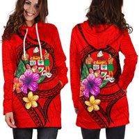 Fiji Polynesian Women's Hoodie Dress - Floral With Seal Red - Polynesian Pride