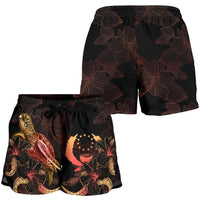 Pohnpei Polynesian Women's Shorts - Turtle With Blooming Hibiscus Gold - Polynesian Pride