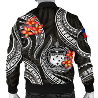 Samoa Polynesian Men Bomber Jacket - White Plumeria - Polynesian Pride
