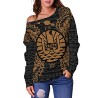 French Polynesia Polynesian Shoulder Sweater Map Gold - Polynesian Pride