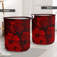 Hibiscus Turtles Hawaii Laundry Basket Red AH - Polynesian Pride