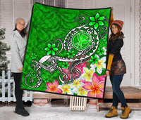 Hawaii Premium Quilt - Turtle Plumeria Polynesian Tattoo Green Color - Polynesian Pride