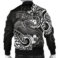 Samoa Men's Bomber Jacket - White Shark Polynesian Tattoo - Polynesian Pride