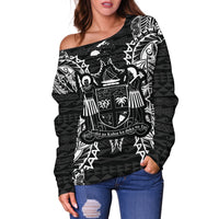 Fiji Polynesian Shoulder Sweater Map Black - Polynesian Pride