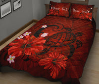 Personalized - Hawaii Map Turtle Hibiscus Plumeria Polynesian Quilt Bed Set - Red - Polynesian Pride