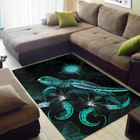 Marshall Islands Polynesian Area Rugs - Turtle With Blooming Hibiscus Turquoise - Polynesian Pride