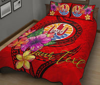 Tahiti Polynesian Custom Personalised Quilt Bed Set - Floral With Seal Red - Polynesian Pride
