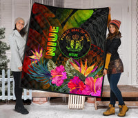 Niue Polynesian Premium Quilt - Hibiscus and Banana Leaves - Polynesian Pride