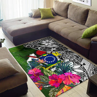Cook Islands Area Rug White - Turtle Plumeria Banana Leaf - Polynesian Pride
