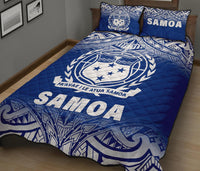 Samoa Quilt Bed Set - Samoa Coat Of Arms Polynesian Tattoo Blue Fog White Version - Polynesian Pride