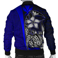 Polynesian Hawaii Men Bomber Jacket Blue - Turtle with Hook - Polynesian Pride