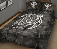 Hawaii Turtle Kanaka Map Hibiscus Poly Quilt Bed Set - White - Polynesian Pride