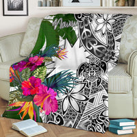 Nauru Premium Blanket White - Turtle Plumeria Banana Leaf - Polynesian Pride