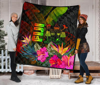 Fiji Polynesian Premium Quilt - Hibiscus and Banana Leaves - Polynesian Pride