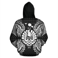 French Polynesia Polynesian All Over Zip up Hoodie Map Black - Polynesian Pride