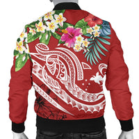 Papua New Guinea Polynesian Men's Bomber Jacket - Summer Plumeria (Red) - Polynesian Pride