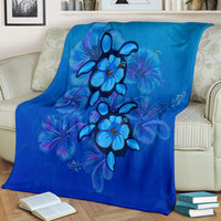 Hawaii Turtle Hibiscus Sea Premium Blanket - Polynesian Pride