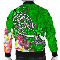 Polynesian Men's Bomber Jacket - Turtle Plumeria Green Color - Polynesian Pride
