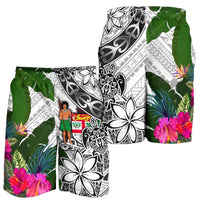 Fiji Men's Short White - Turtle Plumeria Banana Leaf Crest - Polynesian Pride