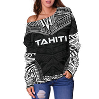 Tahiti Polynesian Chief Women's Off Shoulder Sweater - Black Version - Polynesian Pride