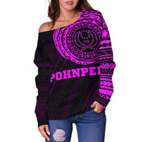 Pohnpei in My Heart Tattoo Style Off Shoulder Sweater Pink A7 - Polynesian Pride