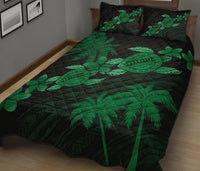 Hawaii Turtle Plumeria Coconut Tree Polynesian Quilt Bed Set - Green - Polynesian Pride