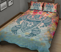 Hawaii Turtle Ohana Stary Night Hibiscus Quilt Bed Set - Polynesian Pride