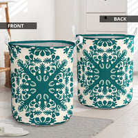 Hawaiian Quilt Tradition Turquoise Laundry Basket AH - Polynesian Pride