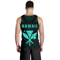 Hawaii Kakau Makau Fish Hook Kanaka Map Men's Tank Top Polynesian - Turquoise - Polynesian Pride