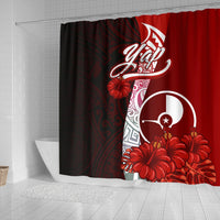 Yap Micronesia Shower Curtain - Coat Of Arm With Hibiscus - Polynesian Pride