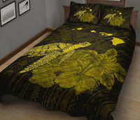 Hawaii Polynesian Hibiscus Turtle Map Quilt Bed Set - AH - Yellow - Polynesian Pride