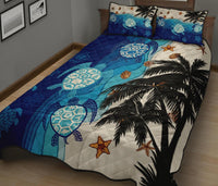 Hawaiian Sea Turtle Symbol Palm Quilt Bed Set - Polynesian Pride