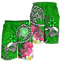 American Samoa Polynesian Men's Shorts - Turtle Plumeria (Green) - Polynesian Pride