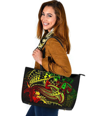 Guam Polynesian Leather Tote Bag - Reggae Shark Polynesian Tattoo - Polynesian Pride